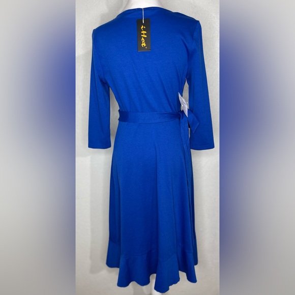 NWT Whimsy Wrap Dress Cobalt Blue Ruffle Hem Flowy 3/4 Sleeves Size Small - Picture 8 of 11